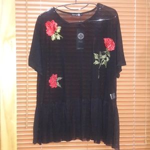 Mesh Embroidered Peplum Top